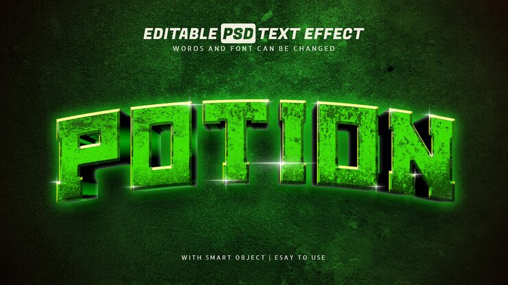 PSD efecto de texto de poción estilo 3d editable
