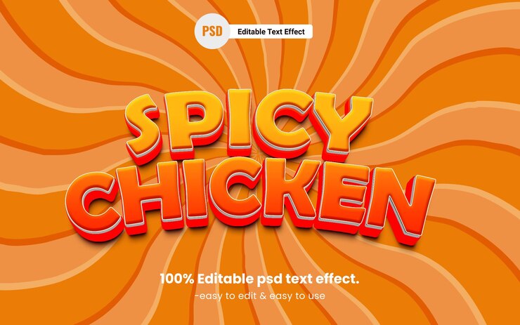 PSD efecto de texto de pollo picante forma editable en 3d completamente personalizada