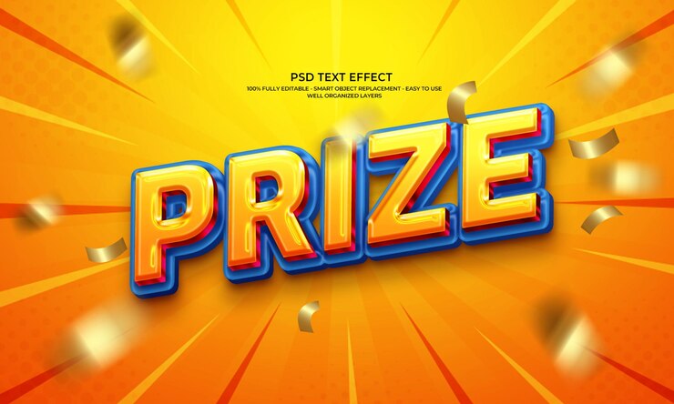 PSD efecto de texto de premio 3d vibrante para promociones y celebraciones