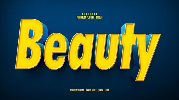 Efecto de texto premium psd de belleza 3d editable