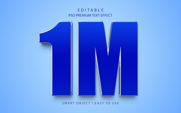 Efecto de texto PSD 3D de 1M Blue Silver