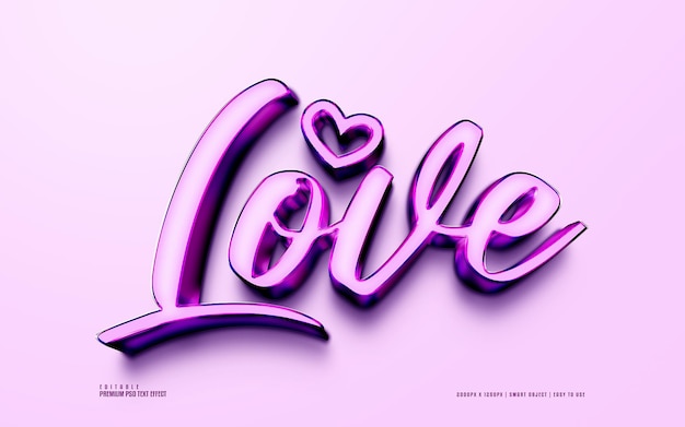 Efecto de texto psd 3d editable premium de amor