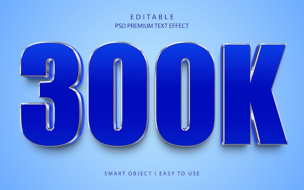 Efecto de texto PSD 3D de plata azul de 300K