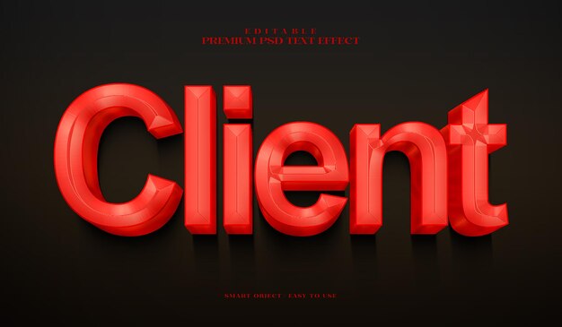 Efecto de texto PSD 3D premium completamente editable para el cliente en rojo
