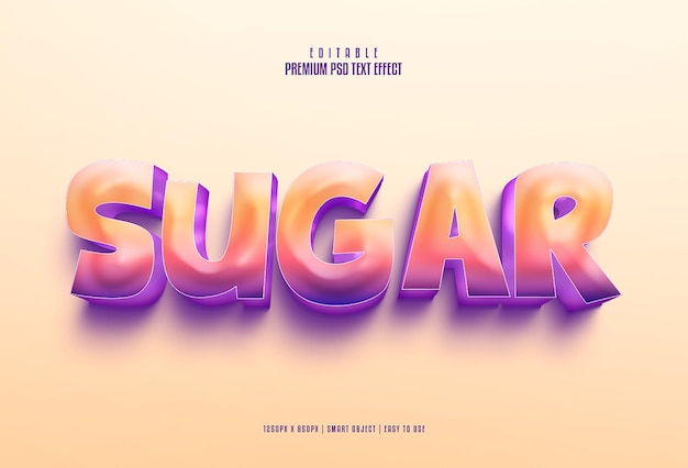 Efecto de texto psd 3d premium editable de azúcar