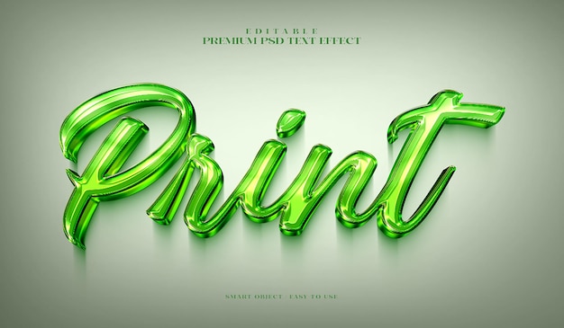 Efecto de texto PSD 3D premium editable de color verde brillante para imprimir