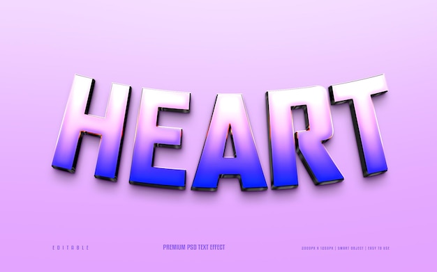 Efecto de texto psd 3d premium editable de corazón