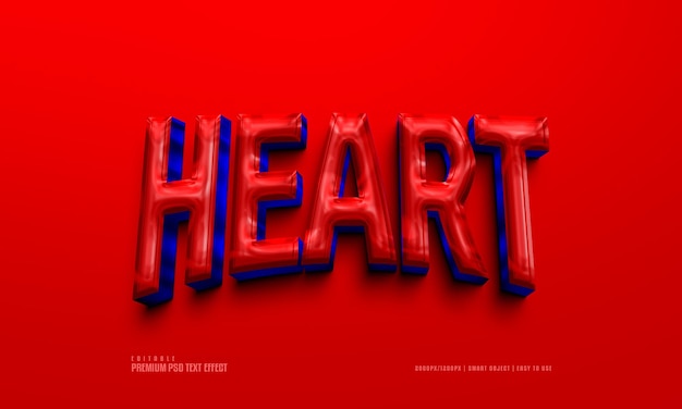 Efecto de texto psd 3d premium editable de corazón