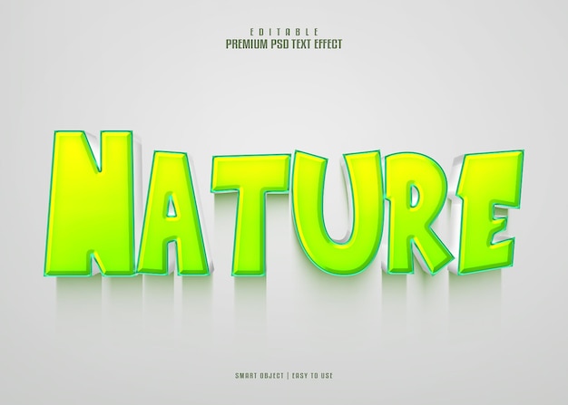 Efecto de texto psd 3d premium editable de naturaleza