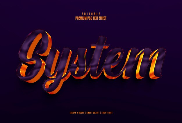 Efecto de texto psd 3d premium editable del sistema