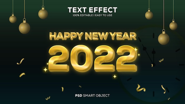 Efecto de texto PSD de año nuevo 2022 fácil de usar y editable