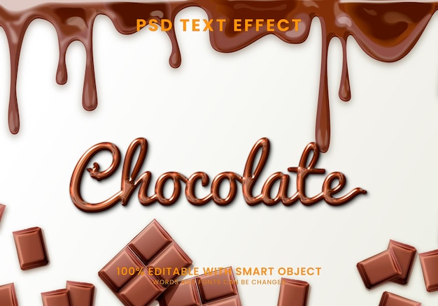 Efecto de texto PSD de chocolate con chocolate goteante