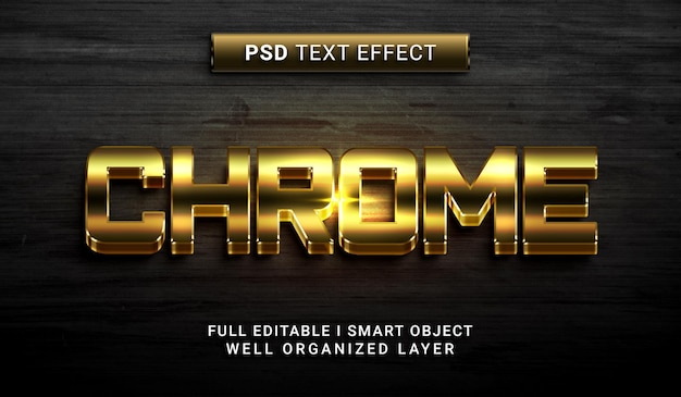 Efecto de texto psd de cromo dorado