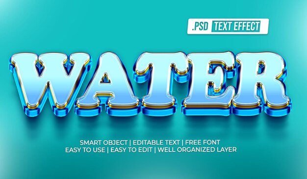 Efecto de texto psd editable en 3d de agua