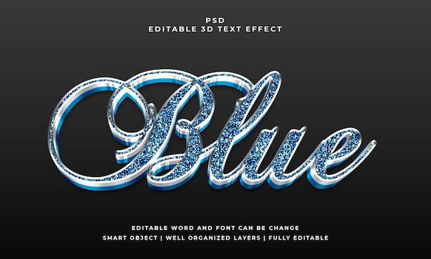 Efecto de texto psd editable 3d azul con fondo