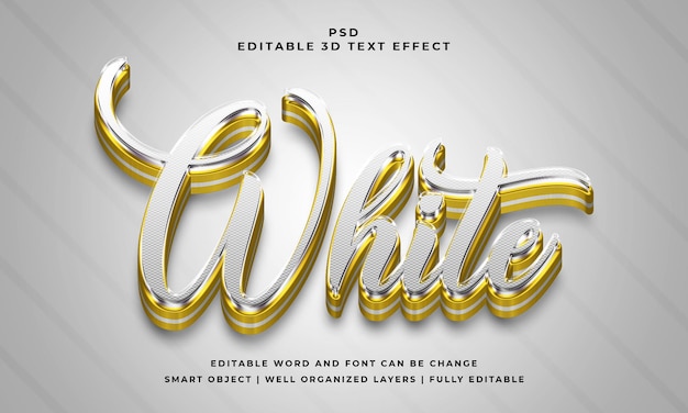 Efecto de texto psd editable 3d dorado blanco con fondo