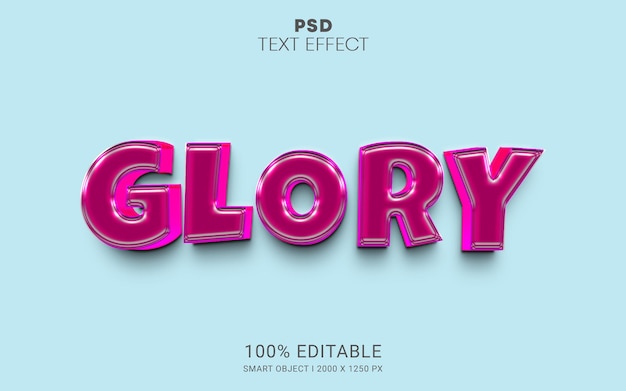 Efecto de texto PSD editable 3D Glory Diseño premium