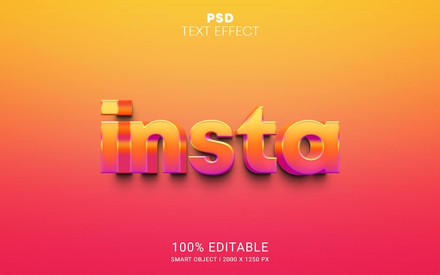 Efecto de texto psd editable 3d de insta diseño premium