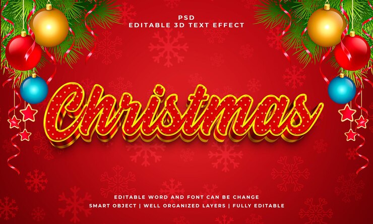 PSD efecto de texto psd editable 3d de navidad con fondo
