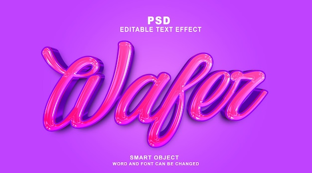 Efecto de texto psd editable en 3d de oblea con lindo fondo