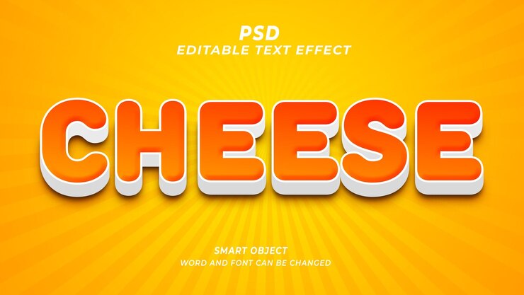 PSD efecto de texto psd editable 3d de queso con fondo lindo