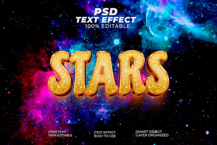 PSD efecto de texto psd editable de estilo 3d de estrellas