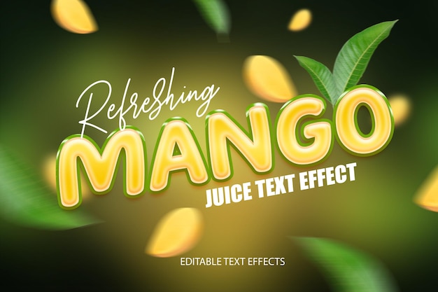 Efecto de texto psd editable de jugo de mango