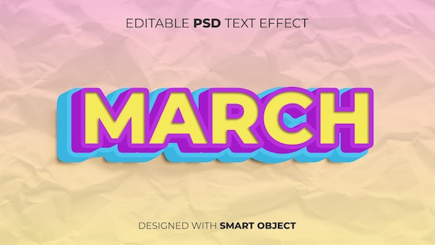 Efecto de texto PSD editable de marzo para el título, copia, cartel, evento, etc.