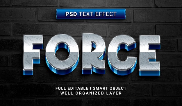 Efecto de texto psd de estilo 3d de fuerza moderna