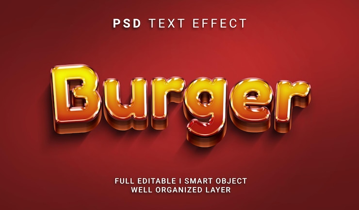 PSD efecto de texto psd de estilo 3d de hamburguesa