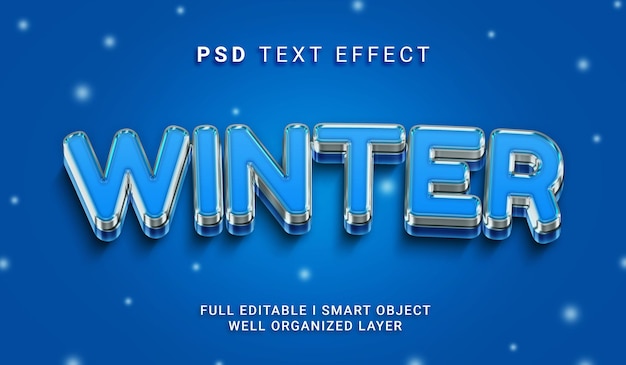 Efecto de texto psd de estilo 3d de invierno