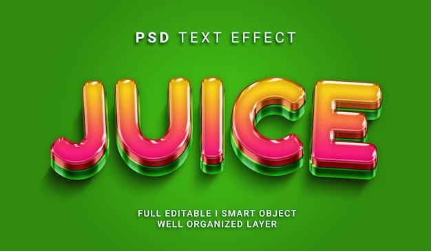 Efecto de texto psd de estilo 3d de jugo