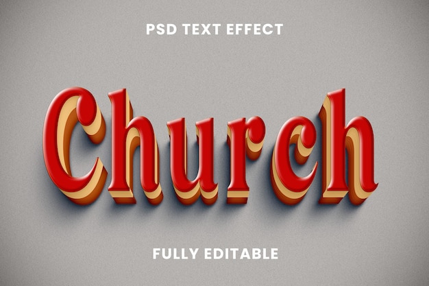 Efecto de texto PSD de la iglesia - Diseño de tipografía retro 3D totalmente editable
