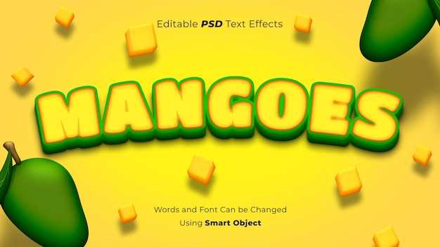 Efecto de texto PSD de mango editable con mangos