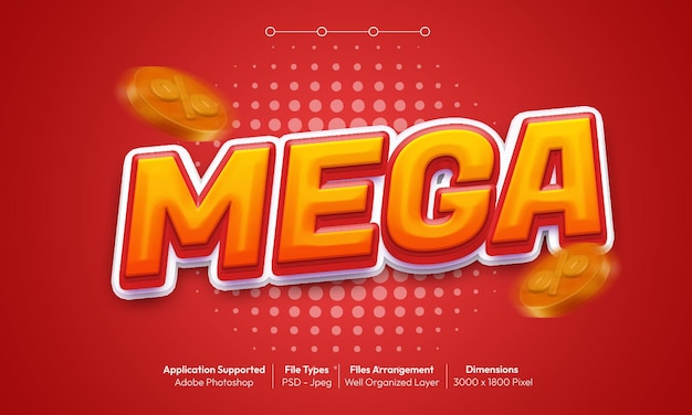 Efecto de texto PSD Mega sale con estilo de fuente 3d