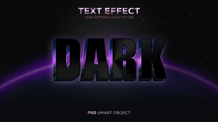 PSD efecto de texto psd oscuro fácil de usar y editable con color brillante degradado púrpura