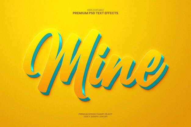 Efecto de texto psd premium editable 3d moderno de mina