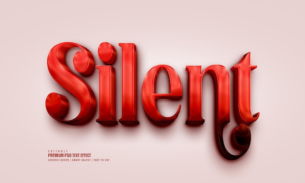 Efecto de texto psd premium editable 3d silencioso