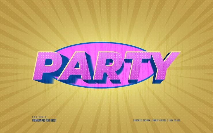 PSD efecto de texto psd premium editable de fiesta rosa