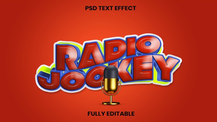 PSD efecto de texto psd de radio jockey con diseño de micrófono