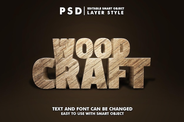 Efecto de texto psd realista 3d de artesanía de madera