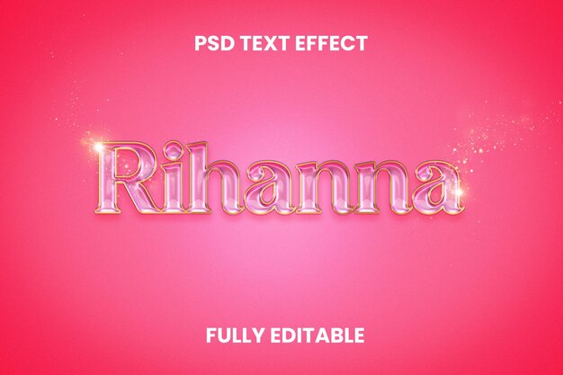 Efecto de texto PSD de Rihanna con estilo rosa y brillante
