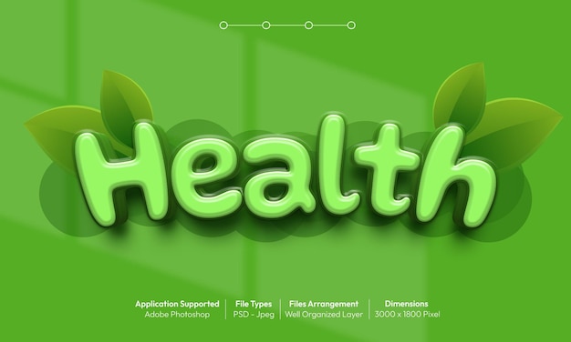 Efecto de texto psd de salud con estilo de fuente 3d