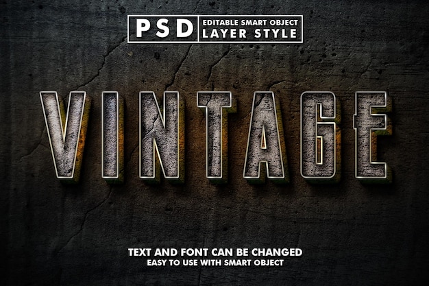 Efecto de texto psd vintage realista 3d