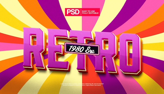 PSD efecto de texto púrpura retro 3d