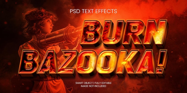 PSD efecto de texto quemar bazooka