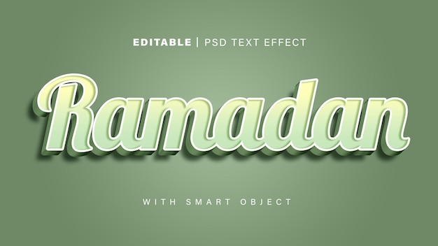 Efecto de texto de Ramadán de estilo 3D editable con objeto inteligente en fondo verde