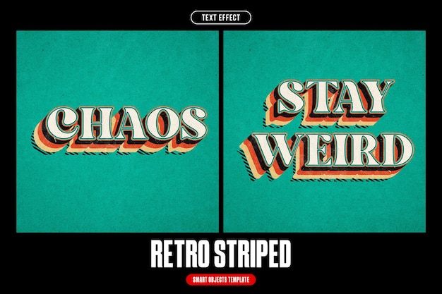 Efecto de texto a rayas retro para el cuadrado