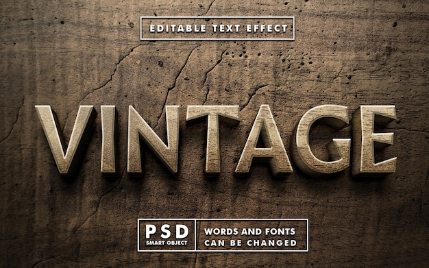 PSD efecto de texto realista 3d vintage con textura de madera psd premium