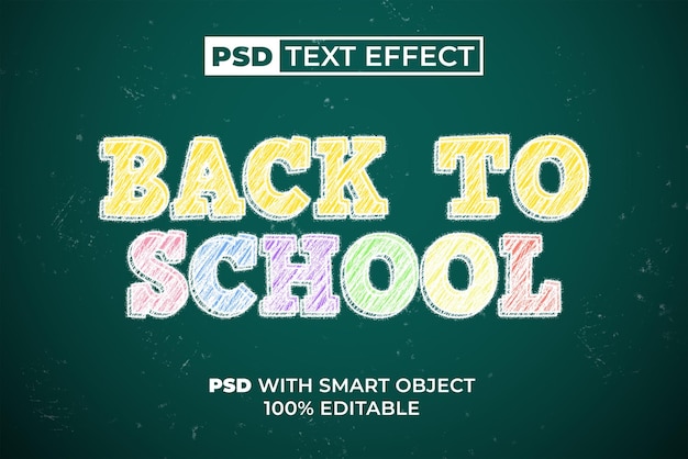 PSD efecto de texto de regreso a la escuela estilo tiza efecto de texto editable